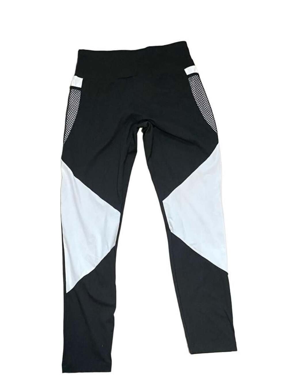 SHEIN Colorblock Mesh Side Pocket Athletic Yoga Leggings Black White Size M